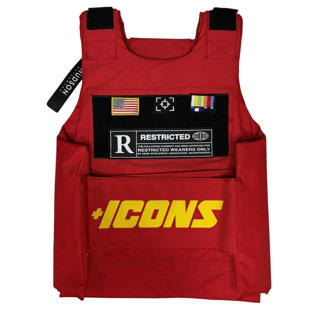 Hudson Outerwear + Icons Red Tactical Vest One Size Hip Hop Restricted Patch